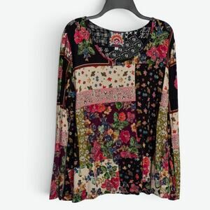 Johnny Was Sante Fe Favorite Shirt Womens M Floral Boho Stretchy Long Sleeve